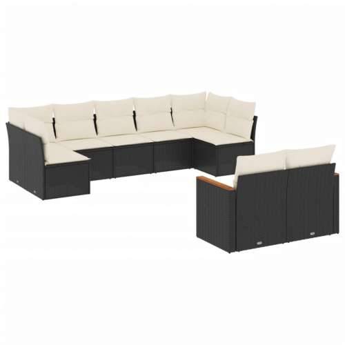 Vrtna garnitura - 9-dijelni set vrtnih sofa s jastucima crni od poliratana - Crna i krem Bez stola 1 Cijena