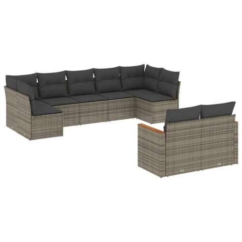 Vrtna garnitura - 9-dijelni set vrtnih sofa od poliratana s jastucima sivi - Siva Bez stola 1 Cijena