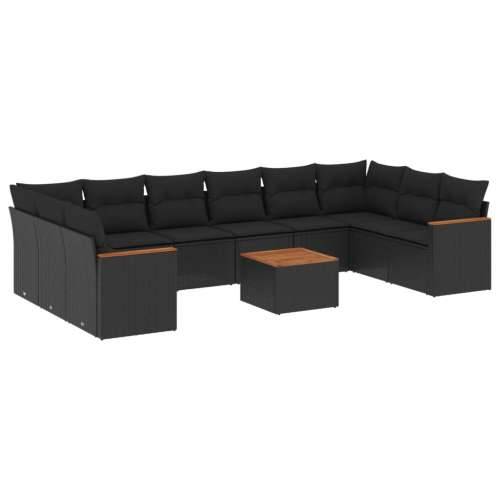 Vrtna garnitura - 11-dijelni set vrtnih sofa od poliratana s jastucima crni - Crna Sa stolom 1 Cijena
