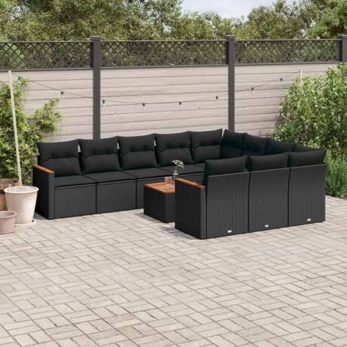 Vrtna garnitura - 11-dijelni set vrtnih sofa od poliratana s jastucima crni - Crna Sa stolom 1 Cijena