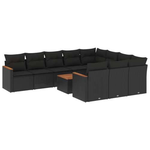 Vrtna garnitura - 11-dijelni set vrtnih sofa od poliratana s jastucima crni - Crna Sa stolom 1 Cijena