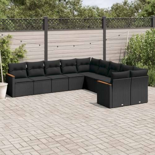 Vrtna garnitura - 10-dijelni set vrtnih sofa s jastucima crni od poliratana - Crna Bez stola 1 Cijena