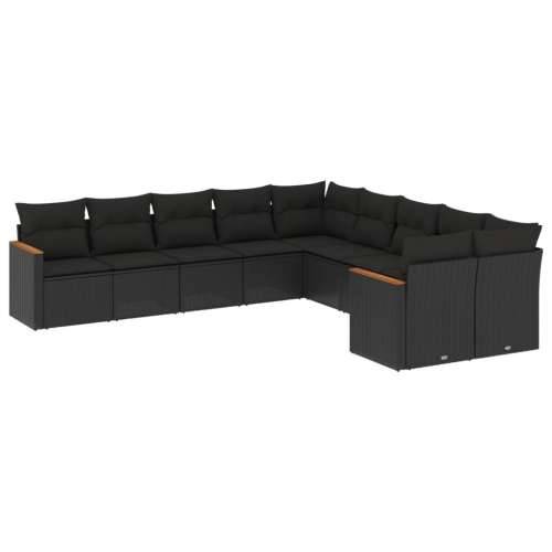 Vrtna garnitura - 10-dijelni set vrtnih sofa s jastucima crni od poliratana - Crna Bez stola 1 Cijena