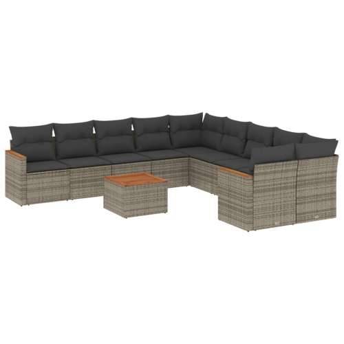 Vrtna garnitura - 11-dijelni set vrtnih sofa od poliratana s jastucima sivi - Siva Sa stolom 1 Cijena