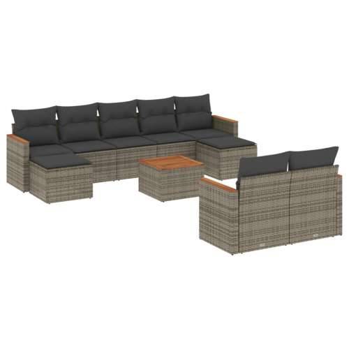 Vrtna garnitura - 10-dijelni set vrtnih sofa od poliratana s jastucima sivi - Siva Sa stolom 1 Cijena