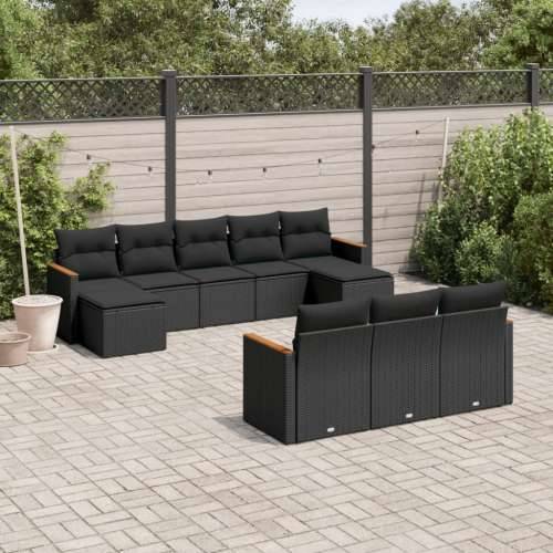 Vrtna garnitura - 10-dijelni set vrtnih sofa s jastucima crni od poliratana - Crna Bez stola 1 Cijena