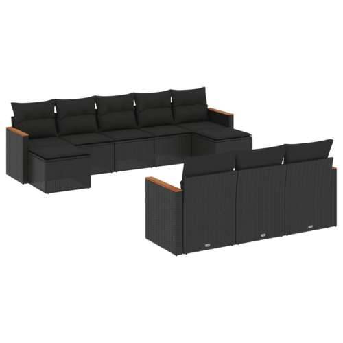Vrtna garnitura - 10-dijelni set vrtnih sofa s jastucima crni od poliratana - Crna Bez stola 1 Cijena