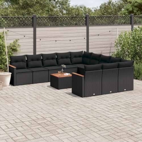 Vrtna garnitura - 12-dijelni set vrtnih sofa od poliratana s jastucima crni - Crna Sa stolom 1 Cijena