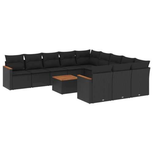 Vrtna garnitura - 12-dijelni set vrtnih sofa od poliratana s jastucima crni - Crna Sa stolom 1 Cijena