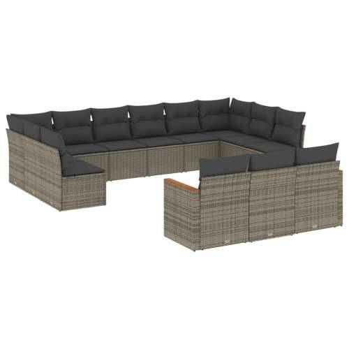 Vrtna garnitura - 13-dijelni set vrtnih sofa od poliratana s jastucima sivi - Siva Bez stola 1 Cijena