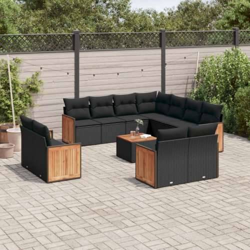 Vrtna garnitura - 12-dijelni set vrtnih sofa od poliratana s jastucima crni - Crna Sa stolom 1 Cijena