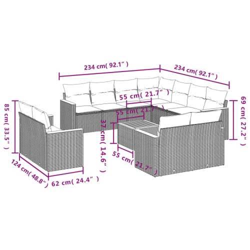 Vrtna garnitura - 12-dijelni set vrtnih sofa od poliratana s jastucima crni - Crna Sa stolom 1 Cijena
