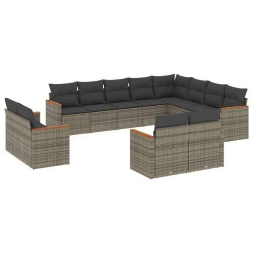 Vrtna garnitura - 12-dijelni set vrtnih sofa od poliratana s jastucima sivi - Siva Bez stola 1 Cijena