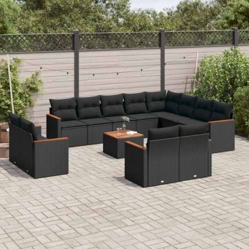 Vrtna garnitura - 13-dijelni set vrtnih sofa s jastucima poliratan crni - Crna Sa stolom 1 Cijena