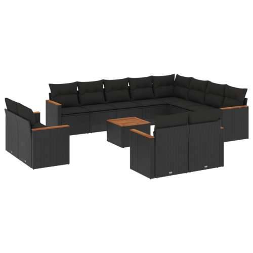 Vrtna garnitura - 13-dijelni set vrtnih sofa s jastucima poliratan crni - Crna Sa stolom 1 Cijena