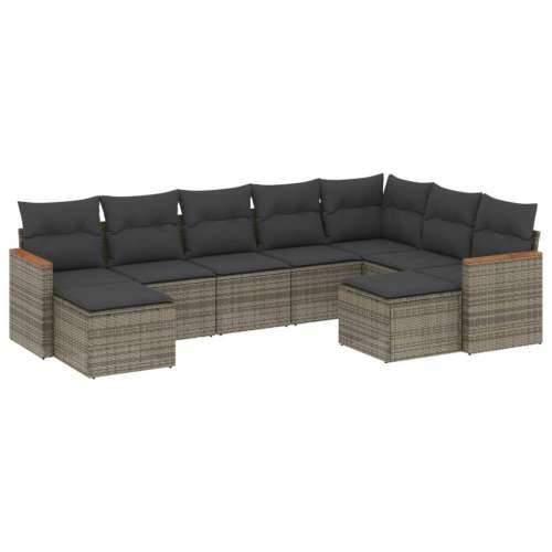 Vrtna garnitura - 9-dijelni set vrtnih sofa od poliratana s jastucima sivi - Siva Bez stola 1 Cijena