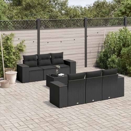 Vrtna garnitura - 7-dijelni set vrtnih sofa od poliratana s jastucima crni - Crna 1 Cijena