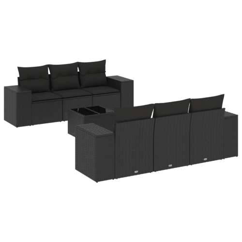Vrtna garnitura - 7-dijelni set vrtnih sofa od poliratana s jastucima crni - Crna 1 Cijena