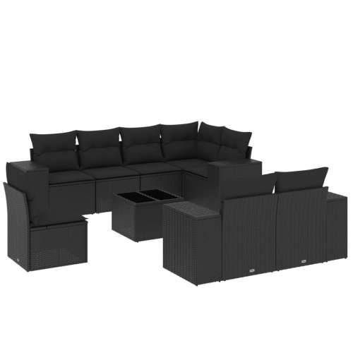 Vrtna garnitura - 9-dijelni set vrtnih sofa s jastucima crni od poliratana - Crna Sa stolom 1 Cijena