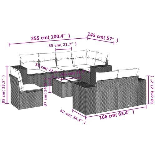 Vrtna garnitura - 9-dijelni set vrtnih sofa s jastucima crni od poliratana - Crna Sa stolom 1 Cijena