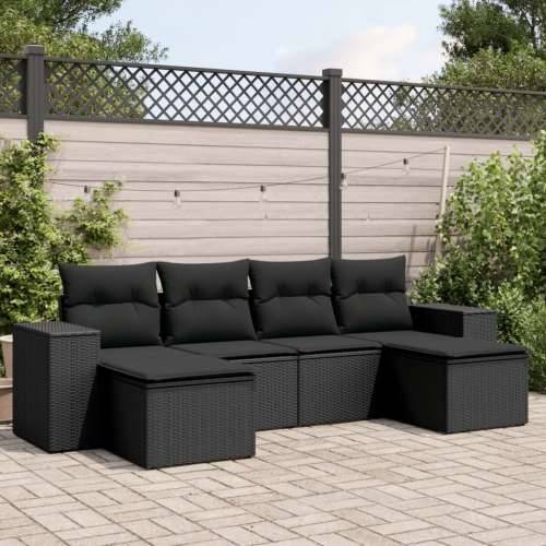 Vrtna garnitura - 6-dijelni set vrtnih sofa s jastucima crni od poliratana - Crna Bez stola 1 Cijena