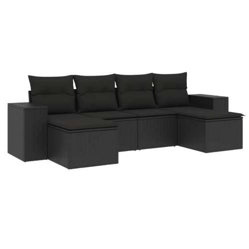 Vrtna garnitura - 6-dijelni set vrtnih sofa s jastucima crni od poliratana - Crna Bez stola 1 Cijena