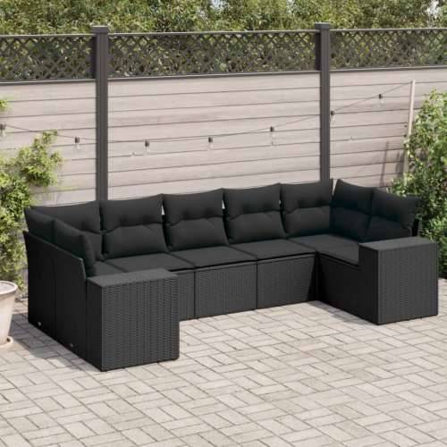 Vrtna garnitura - 7-dijelni set vrtnih sofa od poliratana s jastucima crni - Crna 1 Cijena