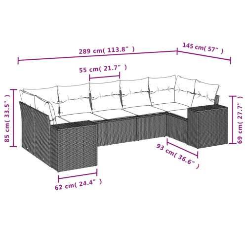 Vrtna garnitura - 7-dijelni set vrtnih sofa od poliratana s jastucima crni - Crna 1 Cijena