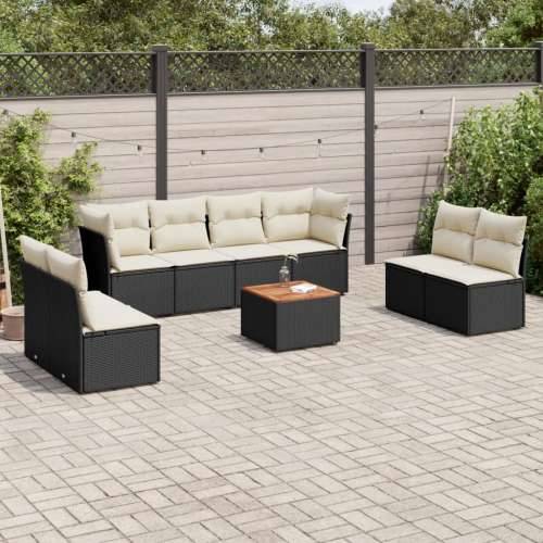 Vrtna garnitura - 9-dijelni set vrtnih sofa s jastucima crni od poliratana - Crna i krem 1 Cijena