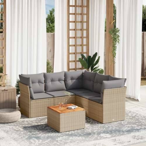 Vrtna garnitura - 6-dijelni set vrtnih sofa s jastucima bež od poliratana - mješavina bež i sive 2x middle + 3x corner + table 1 Cijena