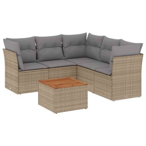 Vrtna garnitura - 6-dijelni set vrtnih sofa s jastucima bež od poliratana - mješavina bež i sive 2x middle + 3x corner + table 1 Cijena