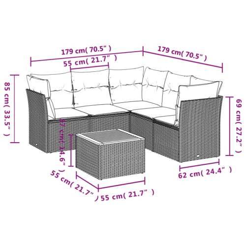 Vrtna garnitura - 6-dijelni set vrtnih sofa s jastucima bež od poliratana - mješavina bež i sive 2x middle + 3x corner + table 1 Cijena