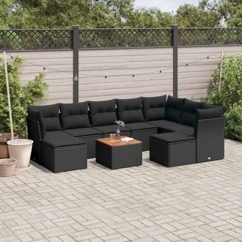 Vrtna garnitura - 10-dijelni set vrtnih sofa s jastucima crni od poliratana - Crna 1 Cijena