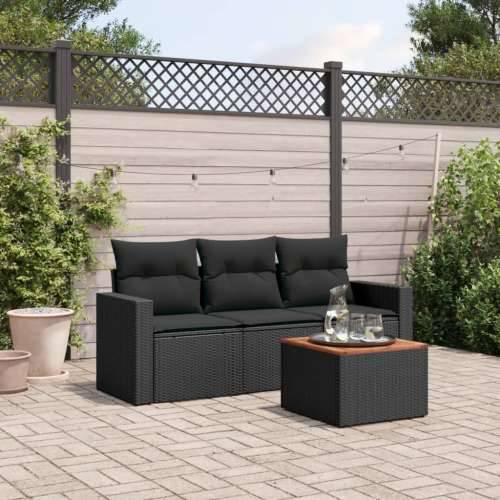 Vrtna garnitura - 4-dijelni set vrtnih sofa od poliratana s jastucima crni - Crna 1 Cijena