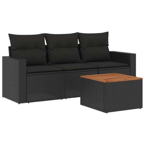 Vrtna garnitura - 4-dijelni set vrtnih sofa od poliratana s jastucima crni - Crna 1 Cijena