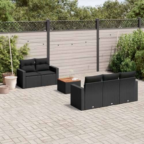 Vrtna garnitura - 6-dijelni set vrtnih sofa s jastucima crni od poliratana - Crna 1 Cijena