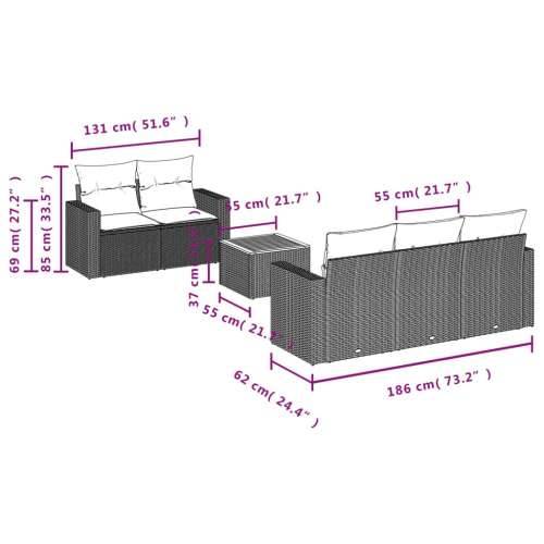 Vrtna garnitura - 6-dijelni set vrtnih sofa s jastucima crni od poliratana - Crna 1 Cijena