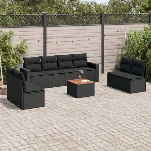 Vrtna garnitura - 9-dijelni set vrtnih sofa s jastucima crni od poliratana - Crna 1 Cijena