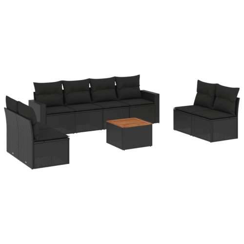 Vrtna garnitura - 9-dijelni set vrtnih sofa s jastucima crni od poliratana - Crna 1 Cijena
