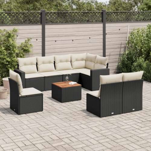 Vrtna garnitura - 9-dijelni set vrtnih sofa s jastucima crni od poliratana - Crna i krem 1 Cijena
