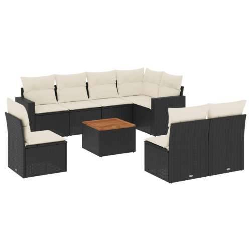 Vrtna garnitura - 9-dijelni set vrtnih sofa s jastucima crni od poliratana - Crna i krem 1 Cijena