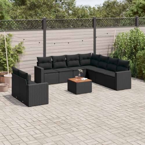 Vrtna garnitura - 10-dijelni set vrtnih sofa s jastucima crni od poliratana - Crna 1 Cijena
