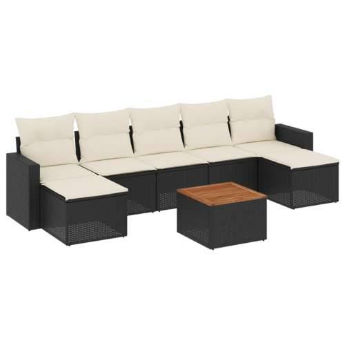 Vrtna garnitura - 8-dijelni set vrtnih sofa od poliratana s jastucima crni - Crna i krem 1 Cijena