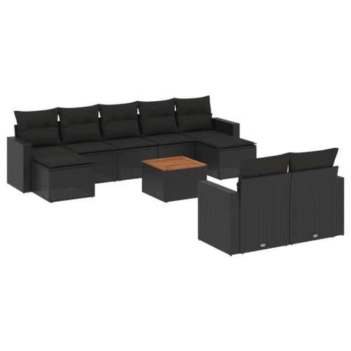 Vrtna garnitura - 10-dijelni set vrtnih sofa s jastucima crni od poliratana - Crna 1 Cijena