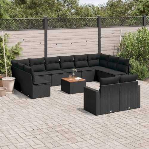 Vrtna garnitura - 13-dijelni set vrtnih sofa s jastucima poliratan crni - Crna 1 Cijena