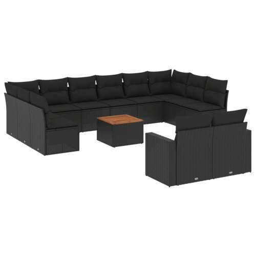 Vrtna garnitura - 13-dijelni set vrtnih sofa s jastucima poliratan crni - Crna 1 Cijena
