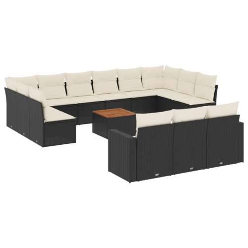 Vrtna garnitura - 14-dijelni set vrtnih sofa s jastucima poliratan crni - Crna i krem 1 Cijena