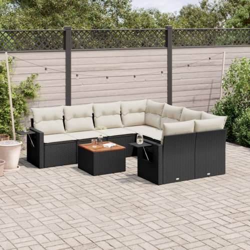 Vrtna garnitura - 9-dijelni set vrtnih sofa s jastucima crni od poliratana - Crna i krem 1 Cijena