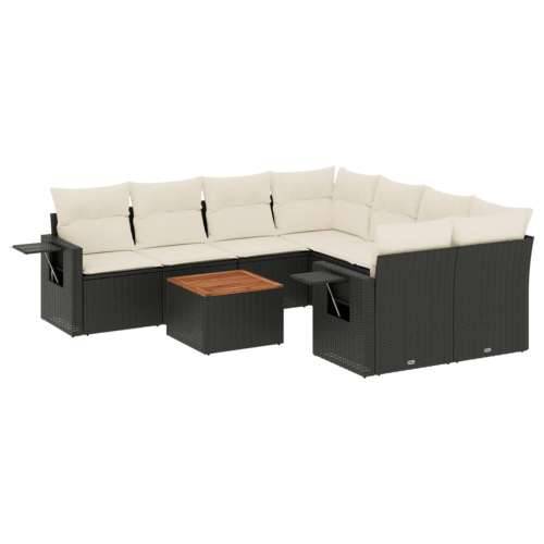 Vrtna garnitura - 9-dijelni set vrtnih sofa s jastucima crni od poliratana - Crna i krem 1 Cijena