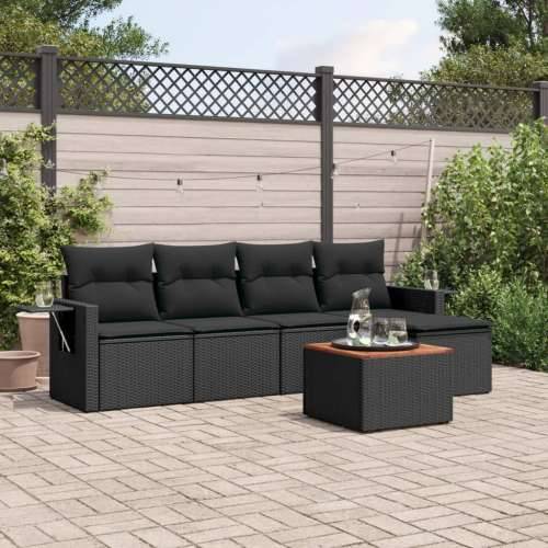 Vrtna garnitura - 6-dijelni set vrtnih sofa s jastucima crni od poliratana - Crna 1 Cijena